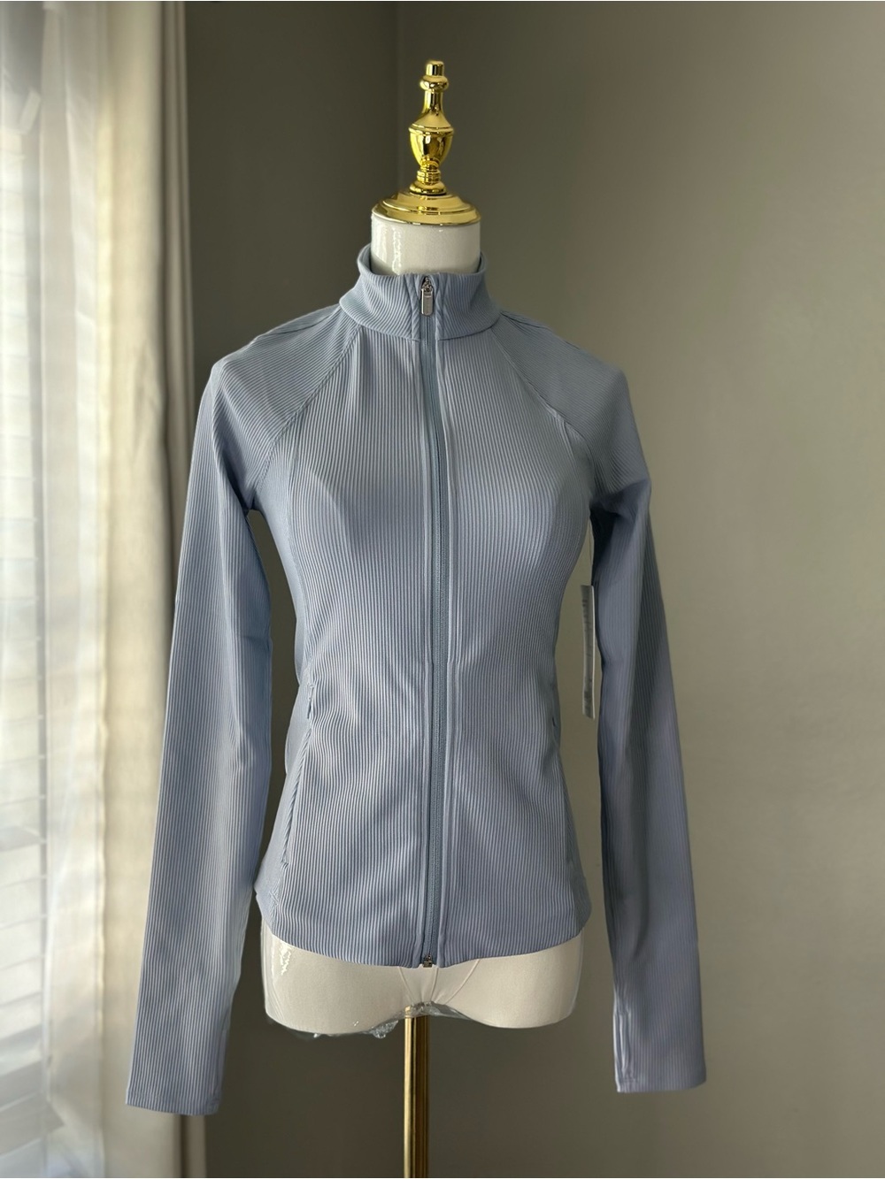 Athleta Salutation Jacket II Ribbed Zip Jacket NWT Size XS Gossamer Blue Gray